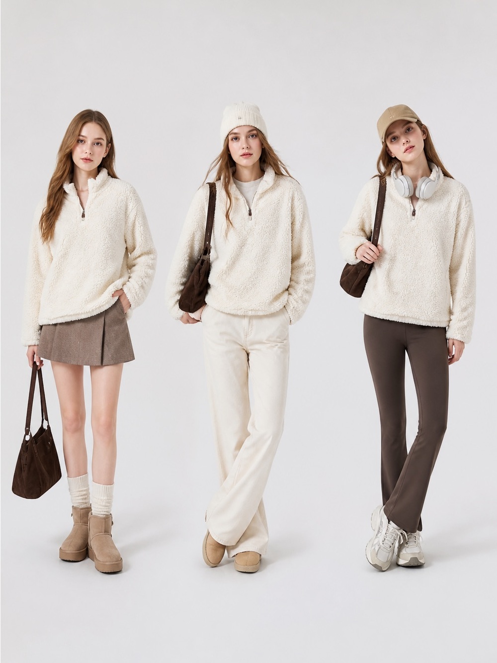 Title: Weatherproof Vintage Cream Sherpa Fleece Quarter Zip Pullover L